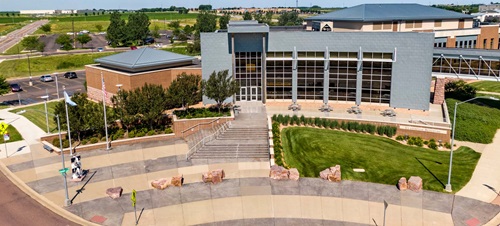 An aerial view of the college of Sioux Falls.