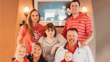 Inès White and her family. Standing, left to right, is oldest daughter, Allie Riddle, daughter Katie and son Sam. Seated, from left to right are Allie’s daughter, Emma, Inès, Allie’s son, Wyatt and Inès’ husband, Chris.