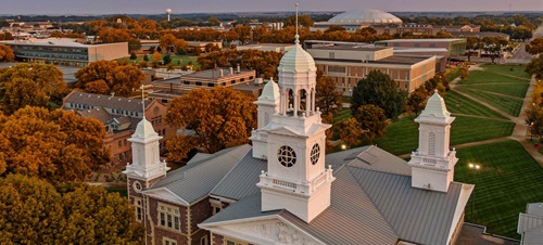 Aerial View of Campus During the Fall.