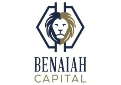 A blue and gold logo that sayd Benaiah Capital.