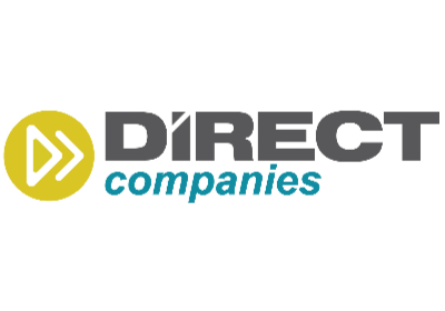 A black and blue logo that says direct companies.