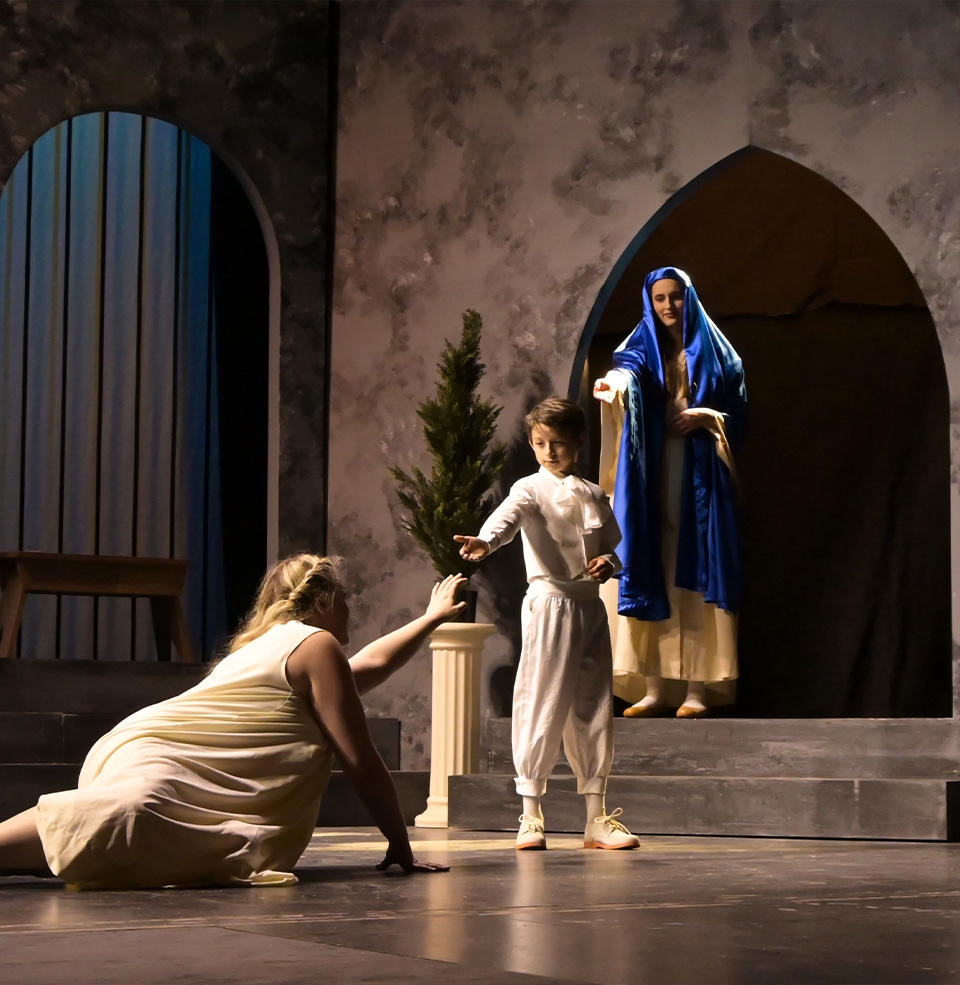 An opera performance on stage in progress.