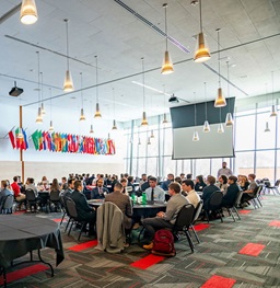 The MUC Ballroom with students.