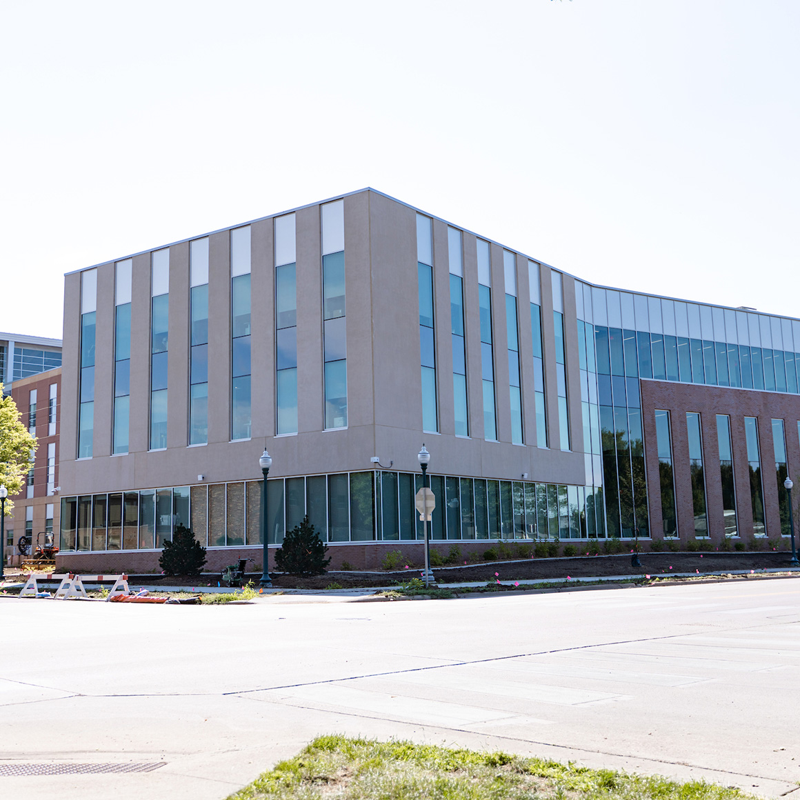 The outside of the new health sciences building.