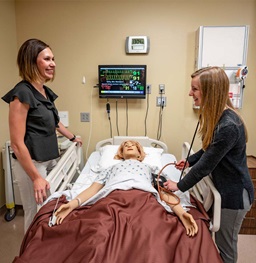 Professor Mentoring a Student in a Simulation Lab.
