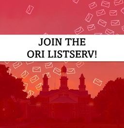 A red image of Old Main that has text saying Join the O R I list serve.