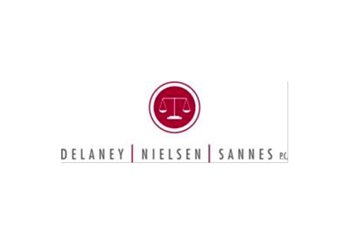 The Delaney Nielsen Sannes Logo in red.