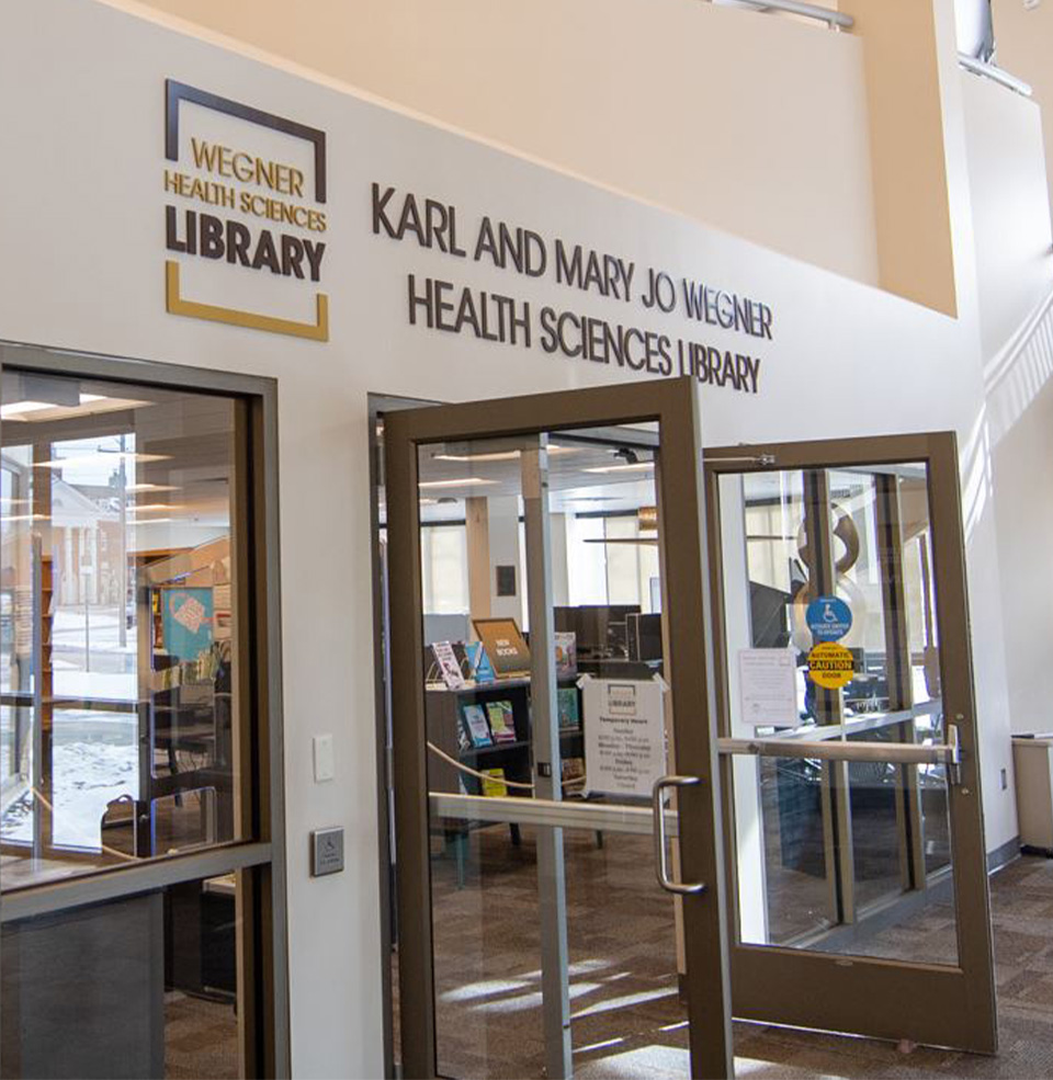 The entrance of the Wegner LIbrary.