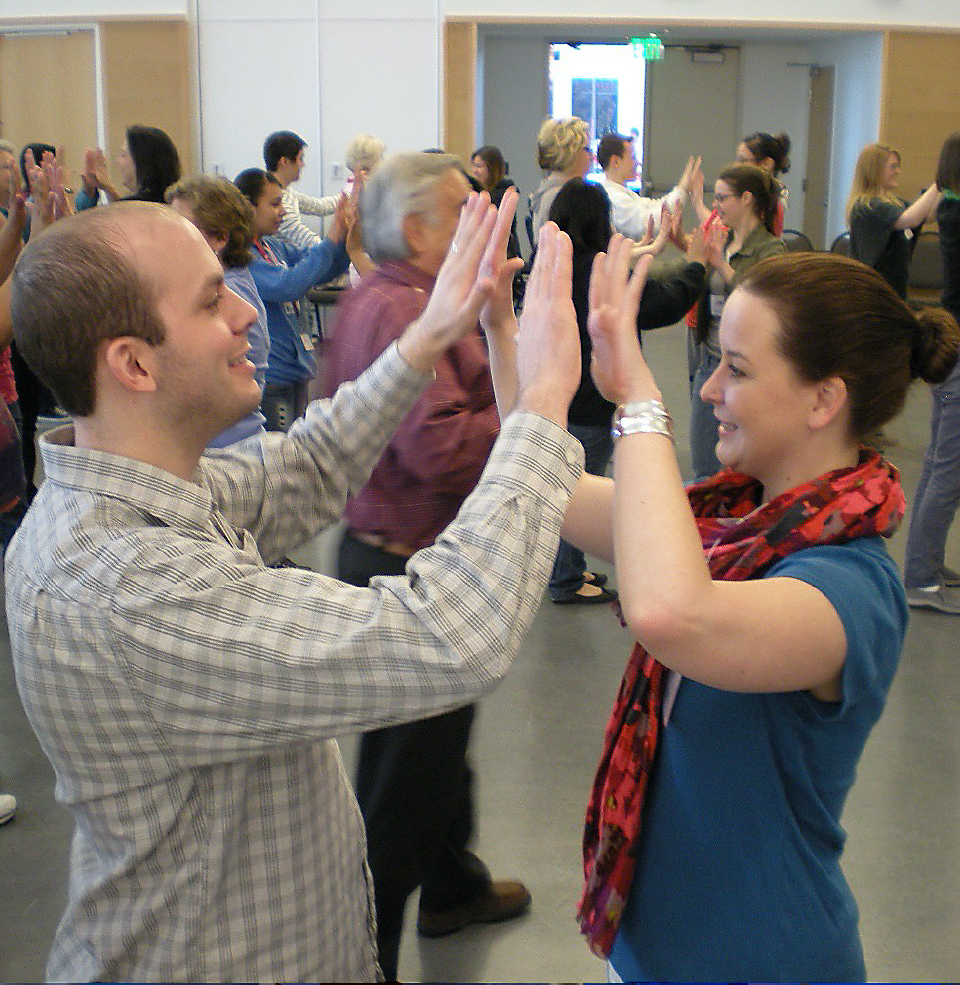 Two clinical psychology students participate in an activity at The Building Bridges Conference 