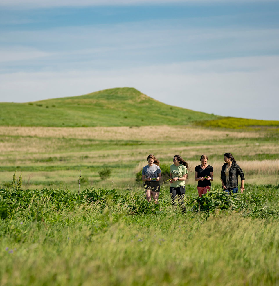 Students walking near Spirit Mound