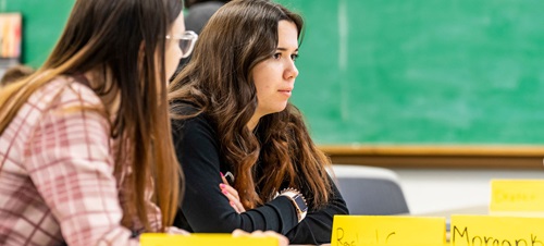 Young adult students focusing in a classroom environment.