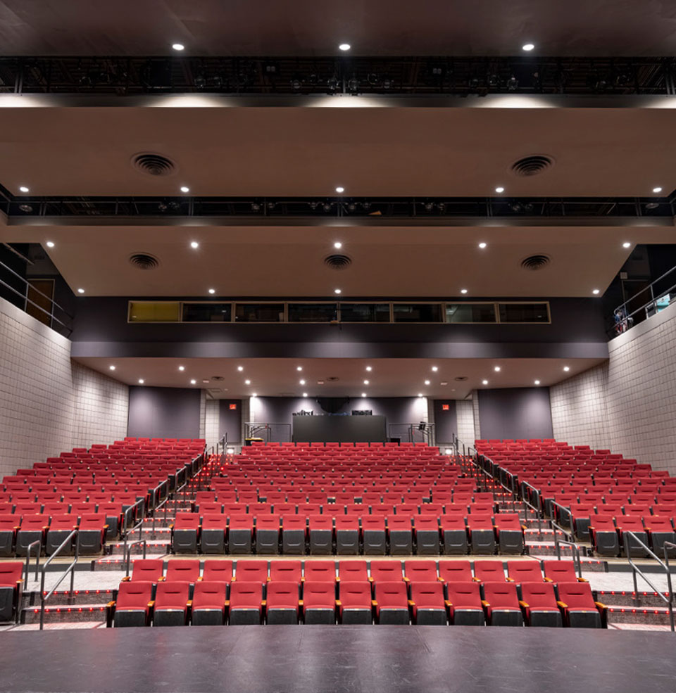 Newly renovated interior seating of Wayne S. Knutson Theatre 