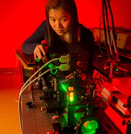 A student working with a lab machine.