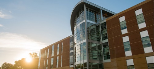 The front of the health sciences building.