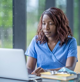 Nursing student studying online