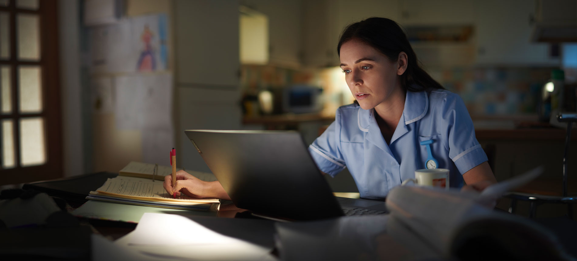 Nursing student works online