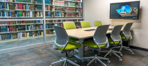 Collaborative Room with Tv Located in the Library.