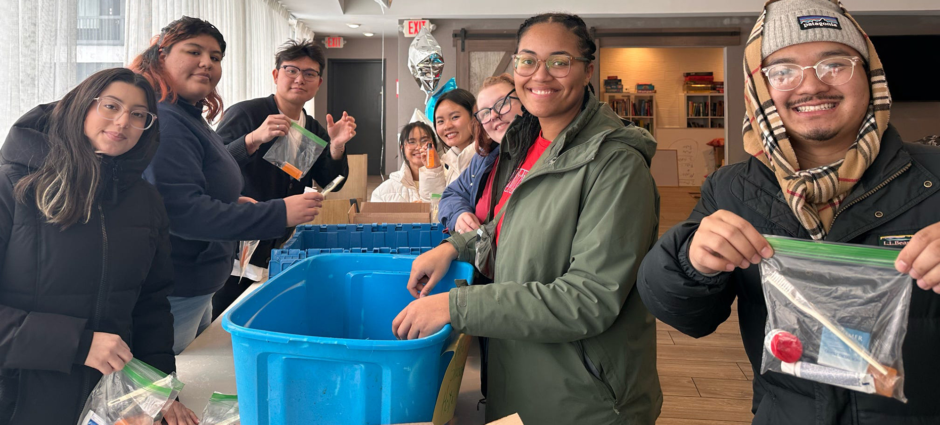 Students packing care packages