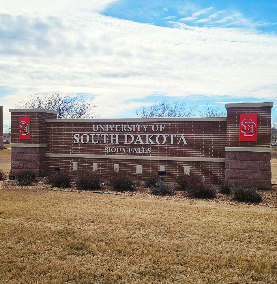 The USD Sioux falls sign.