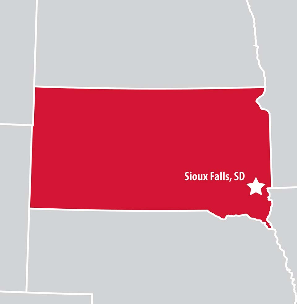Map with Sioux Falls Starred