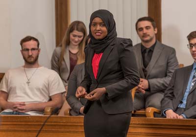 Female Student Participating in Mock Trial
