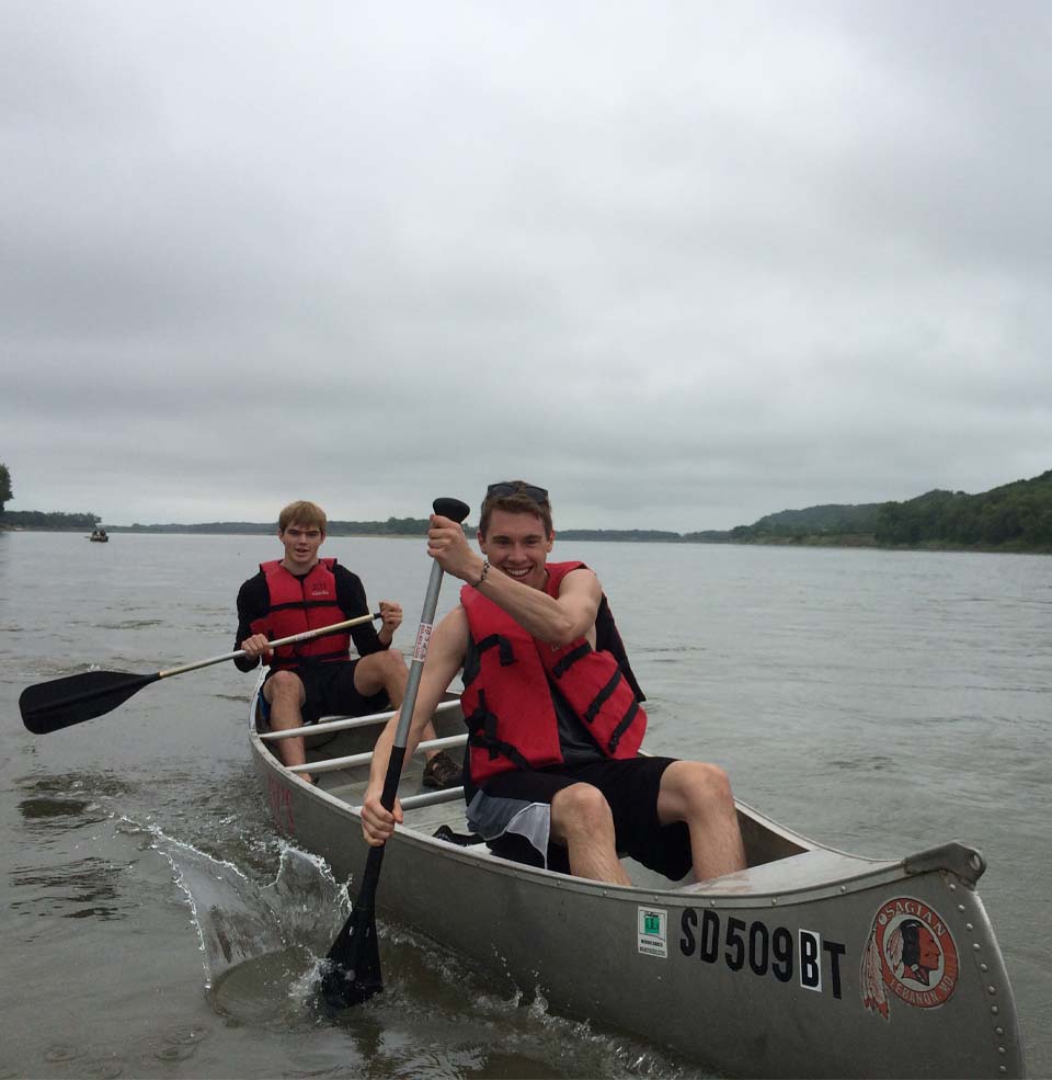 Students in a canoe on the Missouri River.