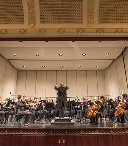 The USD Student orchestra performing live on stage