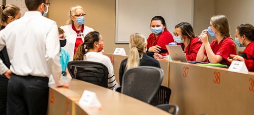 Health care students in classroom.
