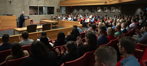 The Knudson School of Law orientation in progress.