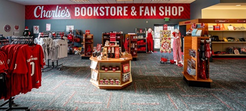 A wide view of Charlie's book store on campus.