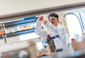 Researcher studying meth in a science lab