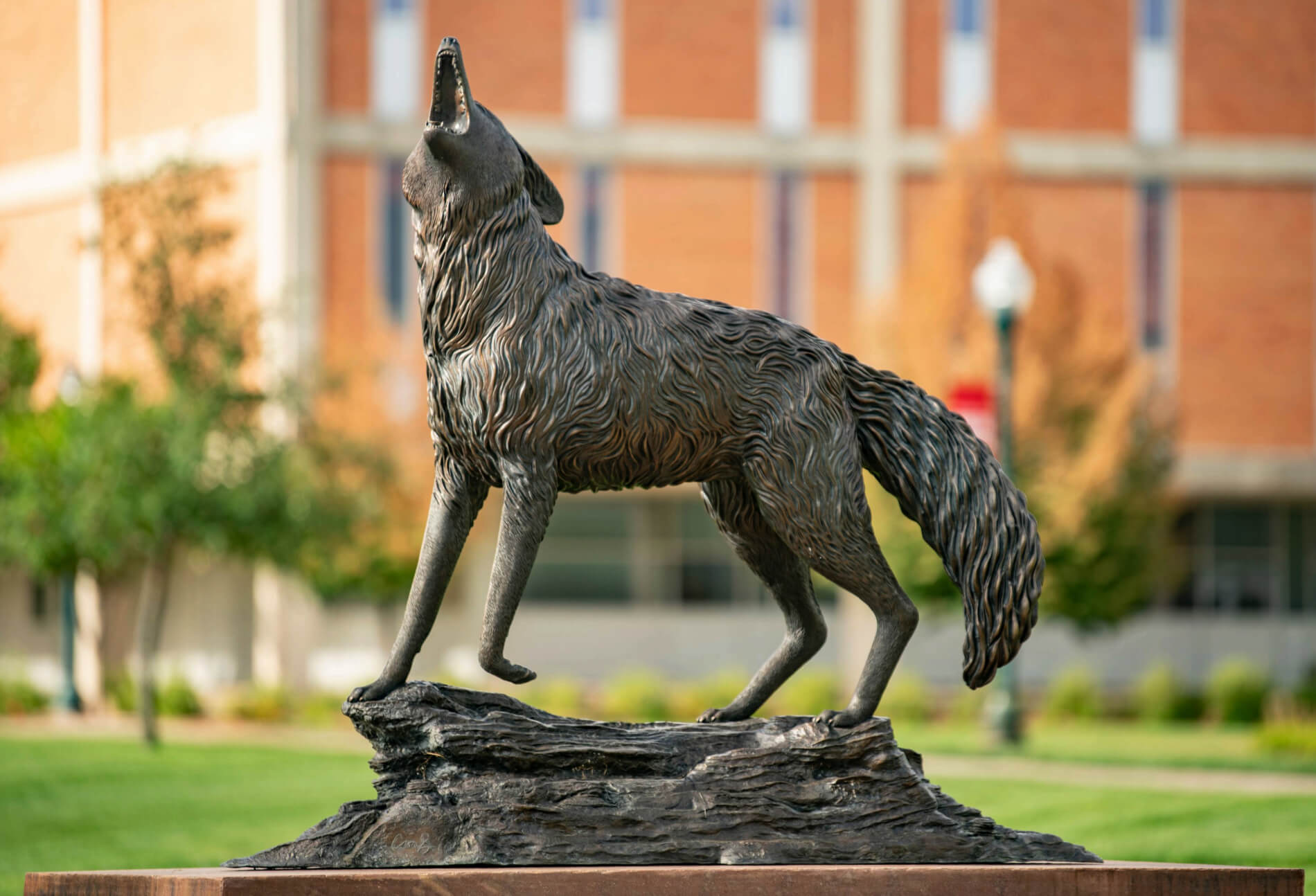 The Legacy statue up close during Spring.