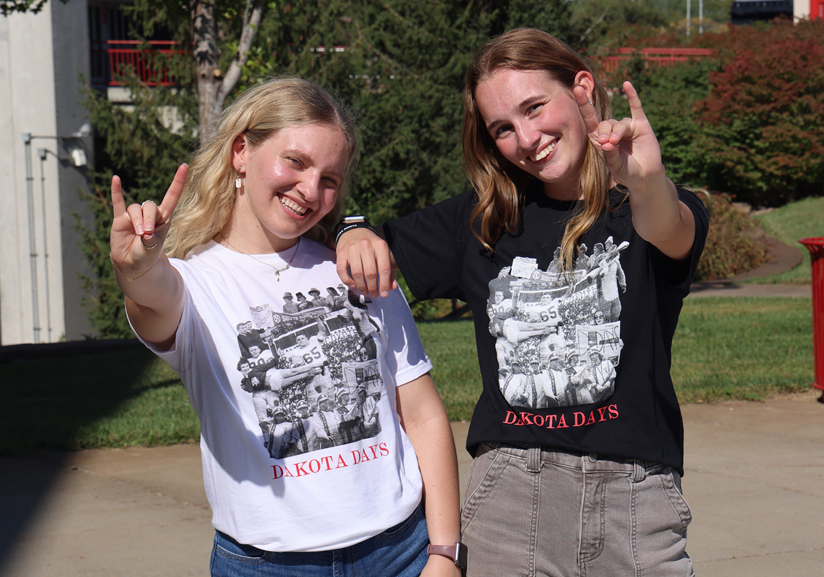 two female students wearing the 2025 Dakota Days shirt