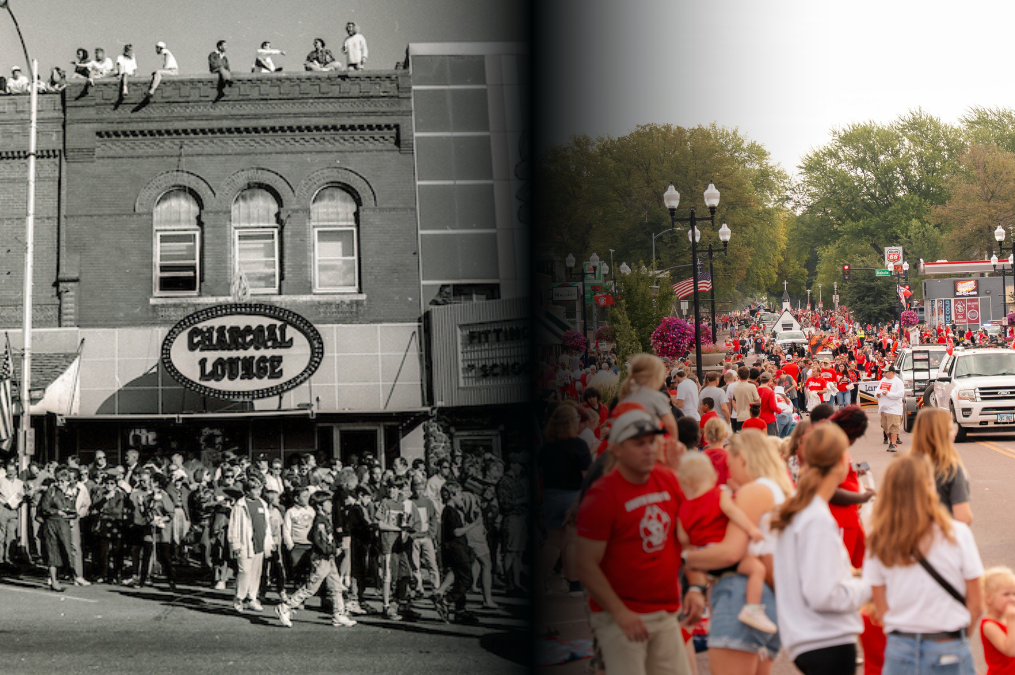 side by side of spectators on main street