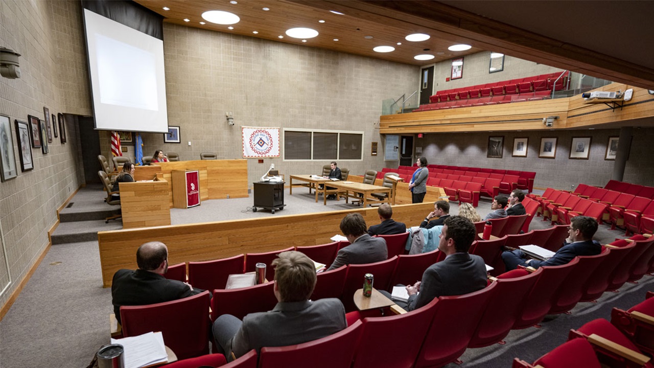 Students sitting in the Knudson School of Law Courtroom Students sitting in the Knudson School of Law Courtroom