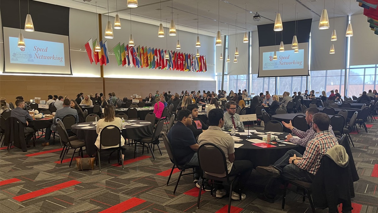 USD Beacom School of Business students meet with regional businesses during Beacom's annual Speed Networking event. USD Beacom School of Business students meet with regional businesses during Beacom's annual Speed Networking event.