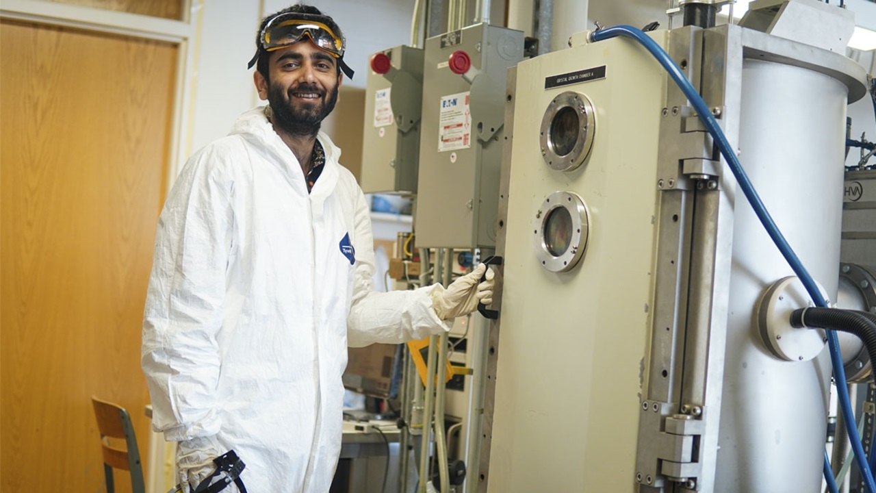 Dr. Sanjay Bhattarai, a leader in the crystal growth team, in the lab. Dr. Sanjay Bhattarai, a leader in the crystal growth team, in the lab.