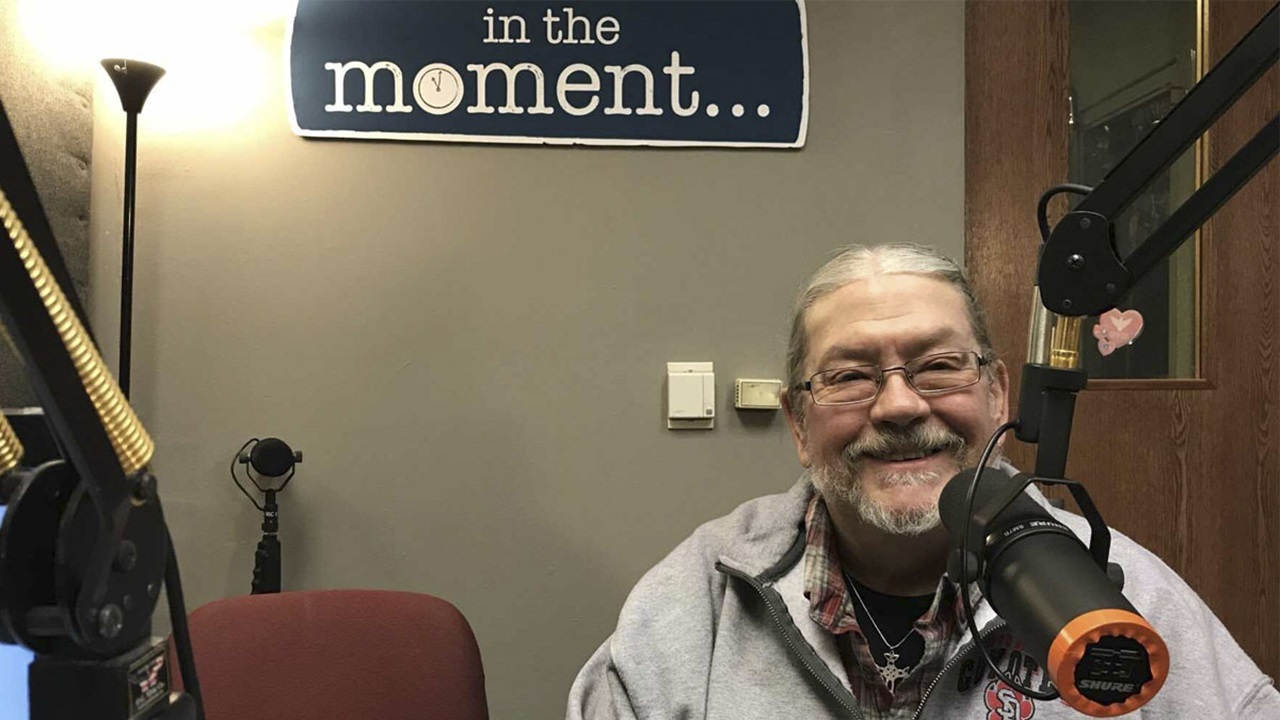 Chuck Baldwin in front of a microphone in the South Dakota Public Broadcasting studio Chuck Baldwin in front of a microphone in the South Dakota Public Broadcasting studio
