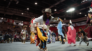 Native dancers at the 2023 USD Wacipi.