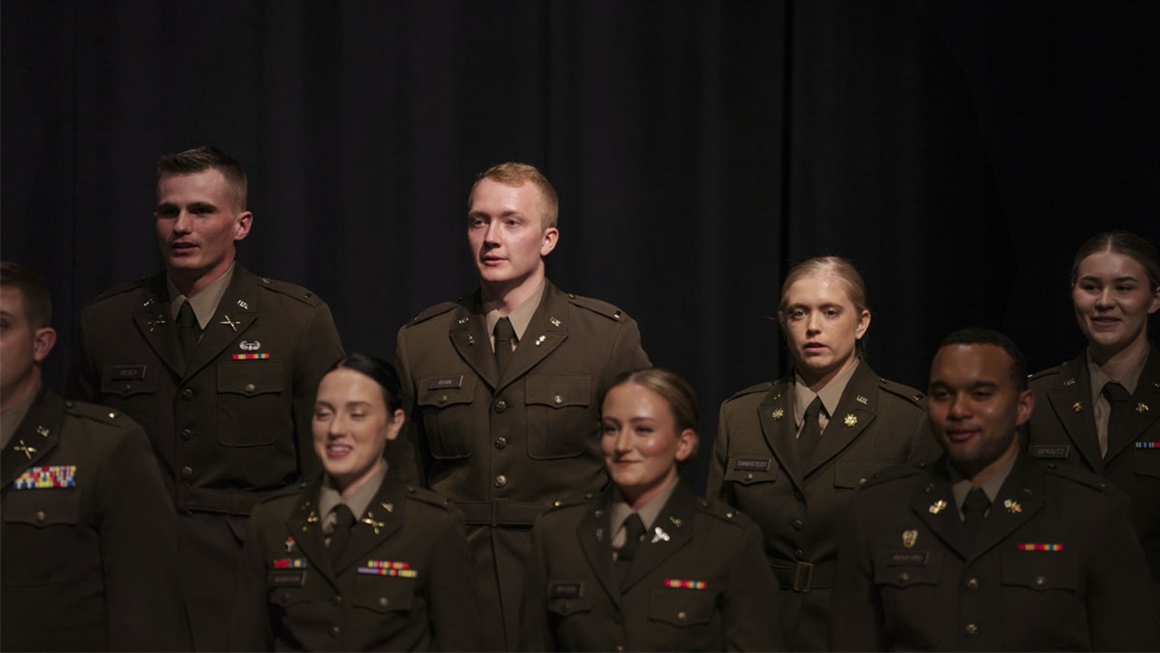 A group of ROTC students at USD stand together at the graduation pinning ceremony. A group of ROTC students at USD stand together at the graduation pinning ceremony.