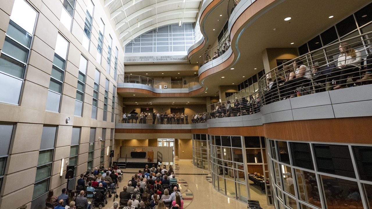 The inside of the Lee Medical building with a crowd sitting on chairs The inside of the Lee Medical building with a crowd sitting on chairs