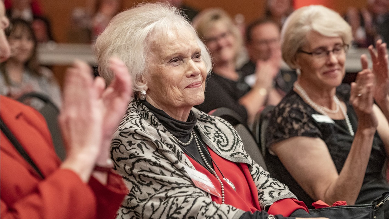 Nancy McCahren smiles off into the distance at the Unleash Your Legacy Awards. Nancy McCahren smiles off into the distance at the Unleash Your Legacy Awards.