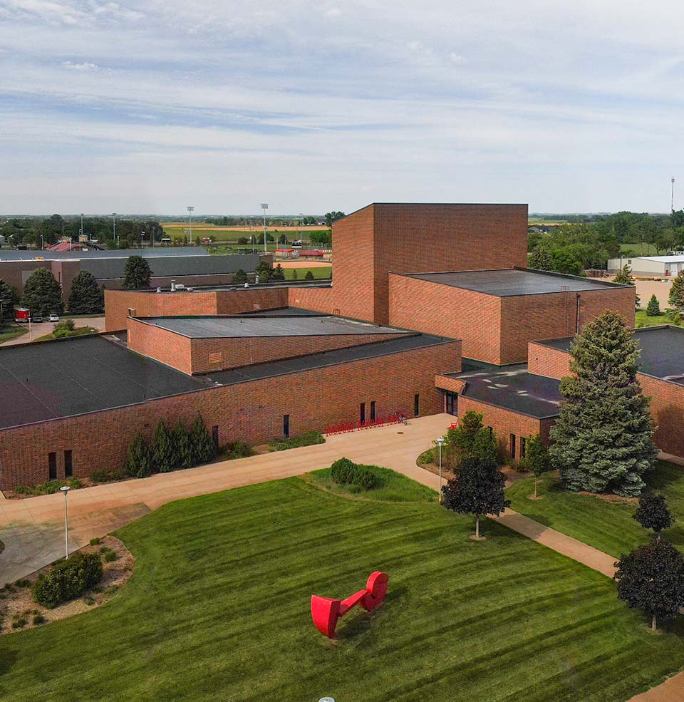 An overhead shot of the Warren M Lee center for the Fine Arts.