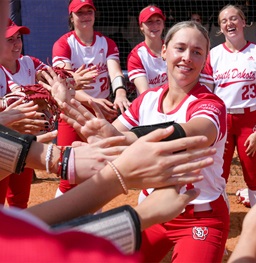 Softball players giving each other high fives.