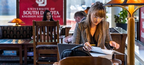 A Law student studying in the Law library.