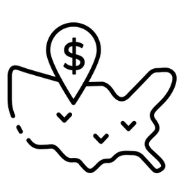 Picture of United States with a location dropper containing a dollar sign pointing at South Dakota