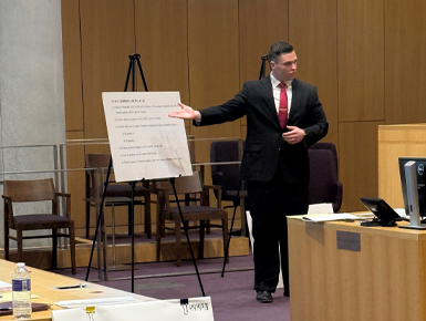 Nathan Mantei, USD Knudson School of Law student, presents his final closing argument.