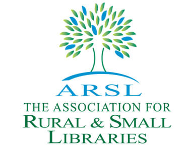 A blue and green graphic tree stands on top of the acronym "ARSL" which is also in blue. Below it are the words "The Association for Rural & Small Libraries" in green.